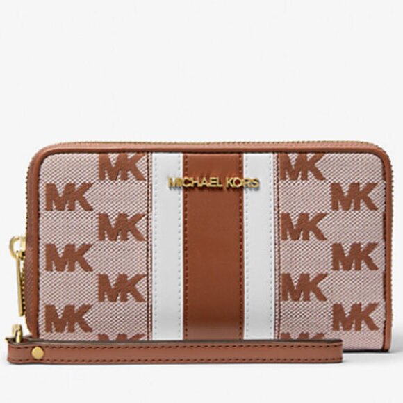 NWT Michael Kors Jet Set Travel Large Striped Logo Jacquard Smartphone Wristlet - Picture 3 of 15